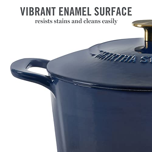 Gatwick 7 Quart Enamel Cast Iron Dutch Oven Pot with Lid (Navy w/ Gold Knob / 7-Quart)