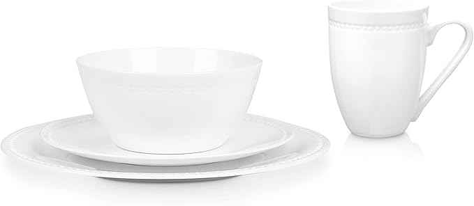 Stone lain Bone China Pinpoint Embossed 32 Piece Dinnerware Set, White