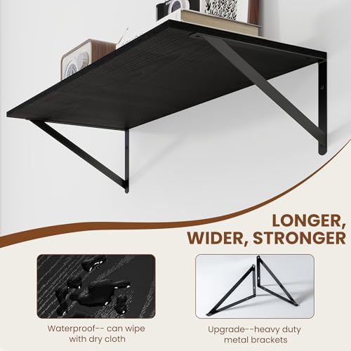 28W x 12D Deep Floating Shelves Set of 2 Black (Black With Black Metal Bracket / 28Wx12Dx5.8H)
