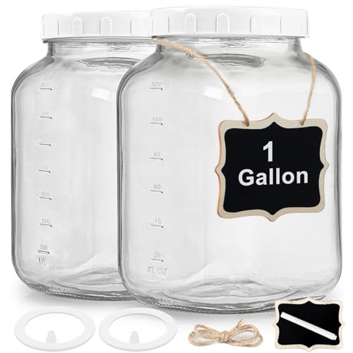 2 Pack Wide Mouth 1 Gallon Clear Glass Jar with Lid (1 Gallon)