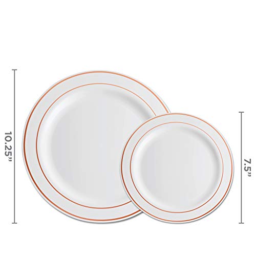 100 Rose Gold Rim White Plastic Plates (White / Rose Gold Rim)