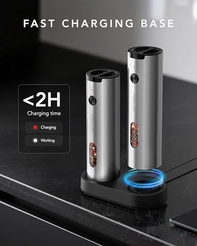Electric Salt and Pepper Grinder Set Rechargeable (Slim / Bright Silver)