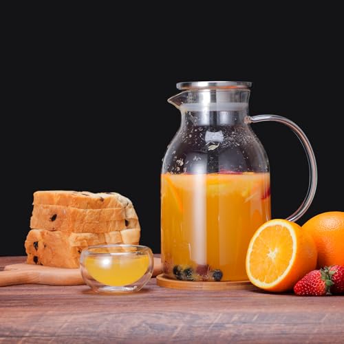 Glass Water Pitcher with Lid and Spout (68 Ounces)
