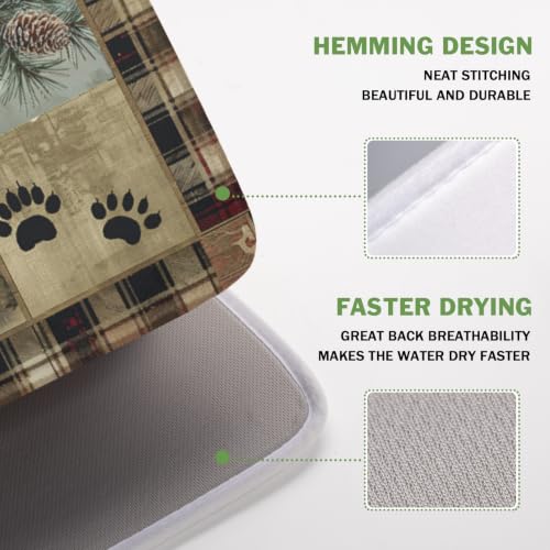 Black Bear Dish Drying Mat Forest Cabin Decorative Dishes Pad 16x18 Inch Absorbent Fast Dry Dish Drainer Rack Mats for Kitchen Counter Sink (Black Bear / 16" x 16")