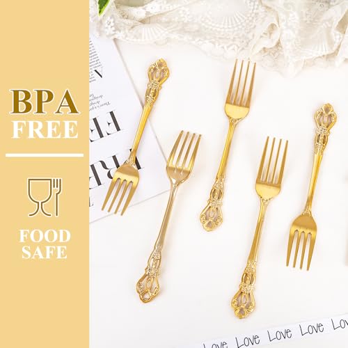 150PCS Gold Plastic Forks 8.1inch Vintage Baroque Forks for Wedding (150-Gold / Forks)