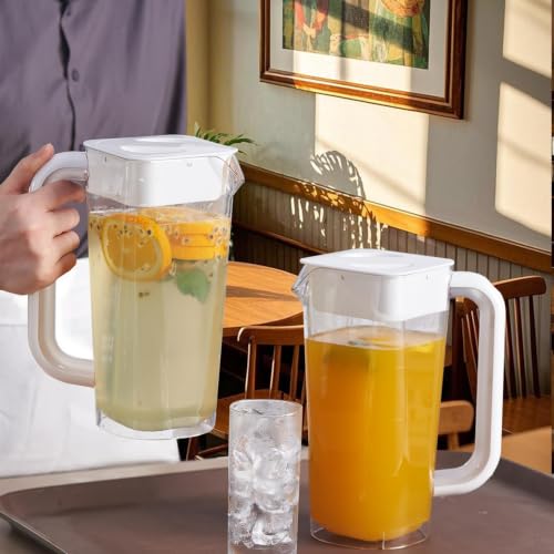 2 Pack Plastic Pitcher with Lid (White & White)