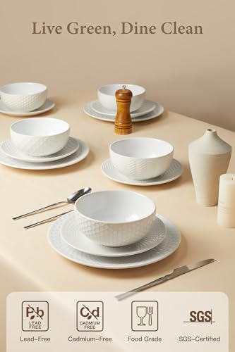 24 Piece Dinnerware Sets for 8 (White-Mixed Embossment / Service for 8 (24pcs))