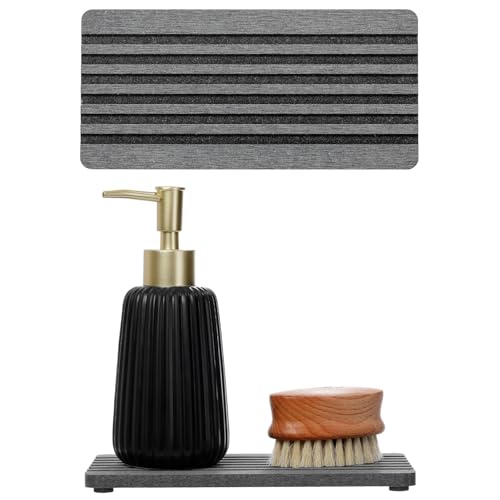 2PCS Diatomite Quick Stone Drying Tray Mat For Bathroom & Kitchen Counter (2 Pcs - Charcoal Gray)