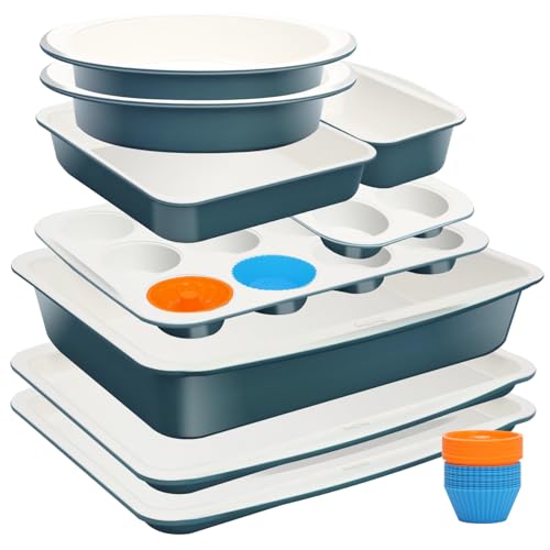 Ceramic Nonstick Baking Pans Set (Blue / 33 PCS)