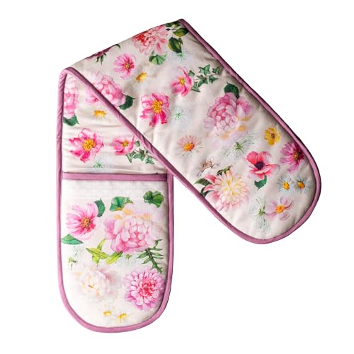 Double Oven Mitts 100% Cotton Double Oven Glove (071 - Pivoine / 7" x 35" (Double Oven Mitt))