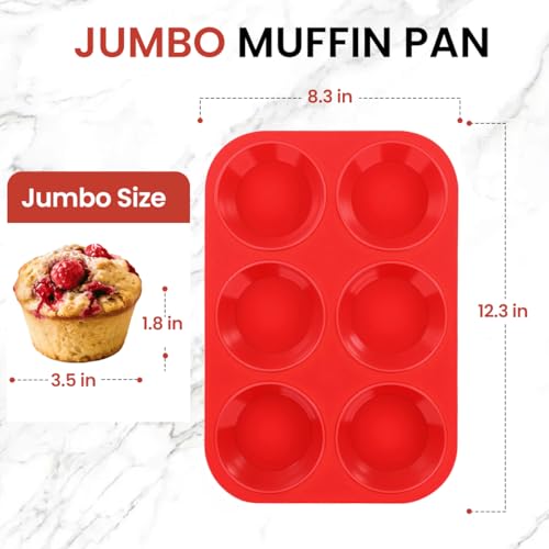 Silicone Jumbo Muffin Pan 3 Pack 6 Cup 3.5 Inch Large Muffin Tin Non Stick BPA Free for Baking Giant Muffins Cupcakes Frittatas (6-Cup Jumbo)