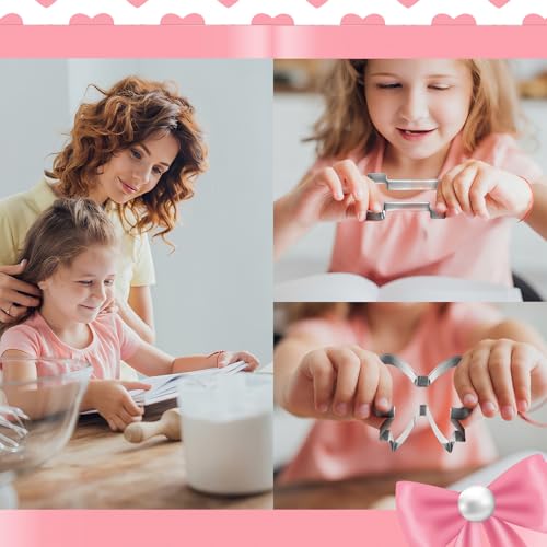 Pink Bow Birthday Party Supplies 2 Pcs 5 Inch Bow Cookie Cutter Number One Cookie Cutter Baking Mold Metal Sandwich Pancake Fondant Cake Mold First Birthday First Anniversary Wedding Party (Bow)