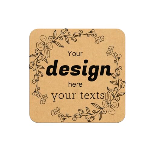 Custom Stickers Personalized Square Kraft Paper Sticker Customizable Floral Wreath Labels (style 4)