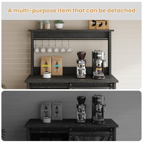 Farmhouse Coffee Bar Cabinet with Sliding Barn Door (31.5Inch / Dark Oak)
