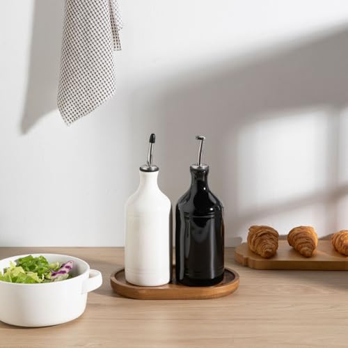 Sweejar Ceramic Olive Oil Dispenser Bottle Set (15.5 oz, Set of 2 / WhiteBlack)