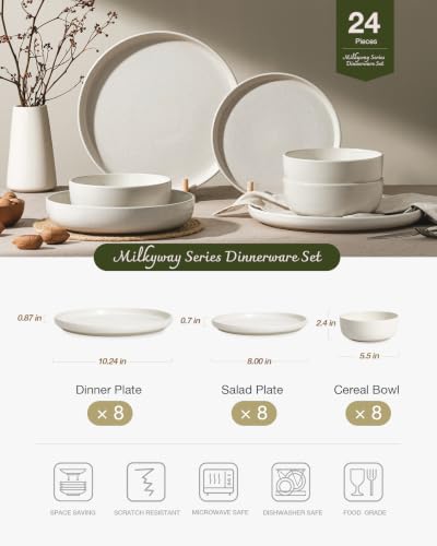Milkyway 24 Piece Stoneware Dinnerware Set (Matte Beige White / Service for 8 (Standard Dinner Set))