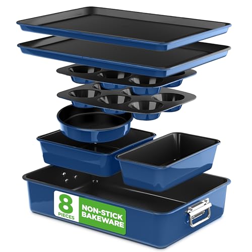 8 Piece Nonstick Stackable Bakeware Set (Blue)