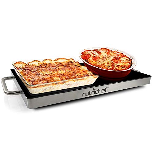 Electric Hot Plate Tray Dish Warmer with Black Glass Top (14.5 x 8.6 inches)