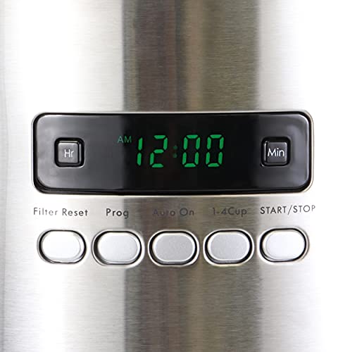 Kenmore Coffee Maker 12 cup Drip Coffee Machine Reusable Filter Programmable Timer Digital Display Aroma Control Glass Carafe Charcoal Water Filter Regular Bold Stainless Steel and Black