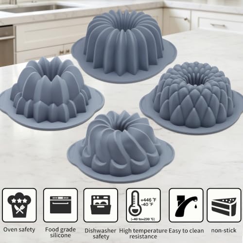 4 Pieces Silicone Cake Pan (4pcs waterfall cake pan(10 Cups))