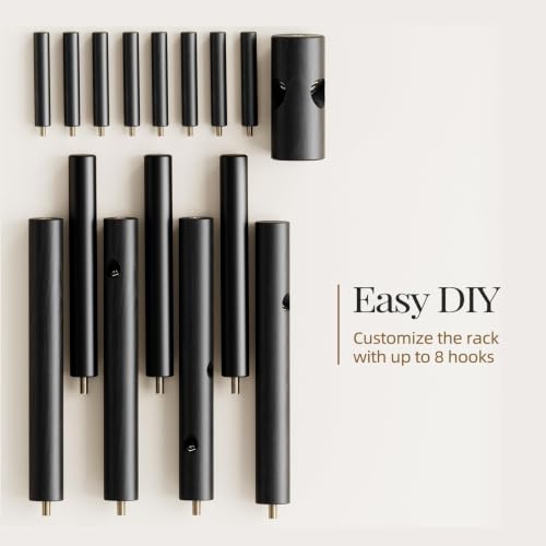 Solid Wooden Coat Rack Freestanding with 8 Hooks (Black)