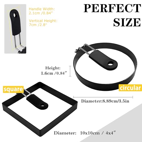 2 Pack Round+Square Egg Rings Set with Silicone Handle