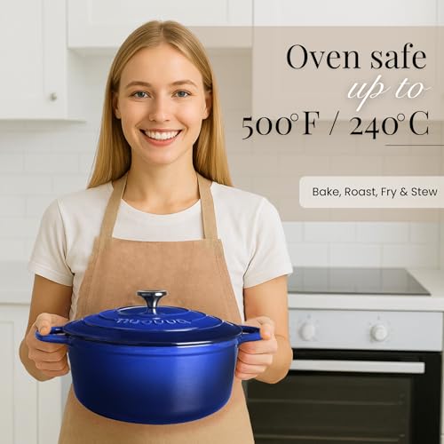 Enamelled Cast Iron Dutch Oven Pot with Lid (Dark Blue / 6.4-Quart - Deep)