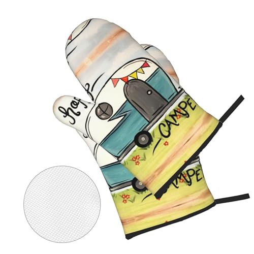 Happy Camper Oven Mitts and Pot Holders Sets of 4 (One Size / Happy Camper 1)