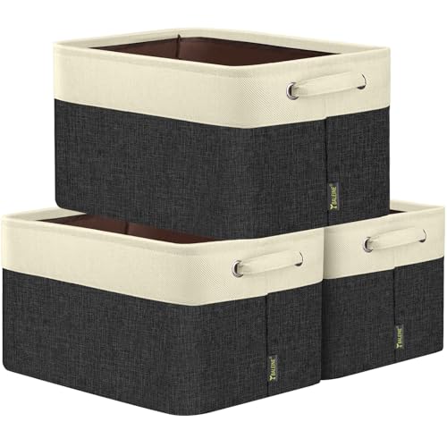 3 Pack Fabric Closet Storage Bins for Shelves (Black / 3PCS/Large-15x11x9.5)