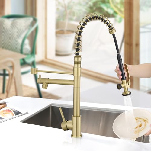 Commercial Brushed Gold Kitchen Faucet with Pull Down Sprayer (Brushed Gold)