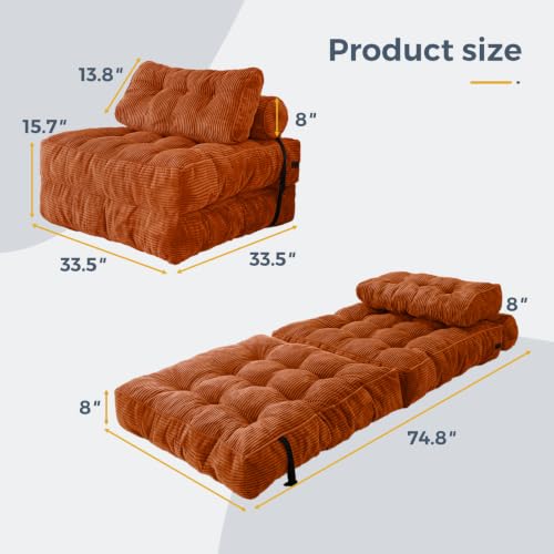 Folding Sofa Bed (New Orange / Single)