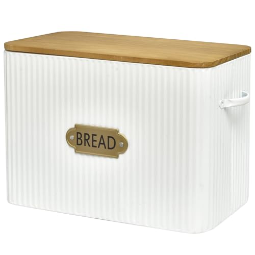 Vertical Stripes Extra Large Space Saving Farmhouse Bread Box with Wood Lid