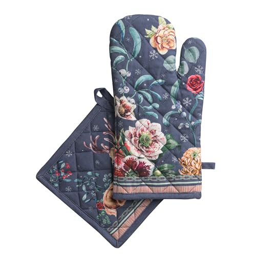 100% Cotton Oven Mitt & Pot Holder Set (086 - Christmas Joy / 7.5" x 13" & 8" x 8" (Oven Mitt & Pot Holder))
