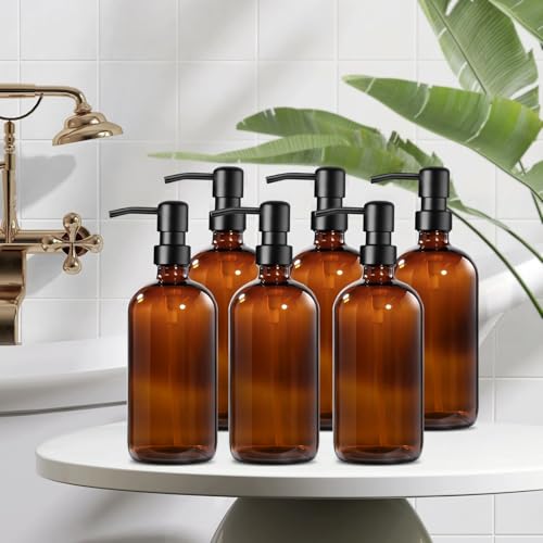 Amber Glass Soap Dispenser (Amber Bottle + Black Pump / 6 Pack)