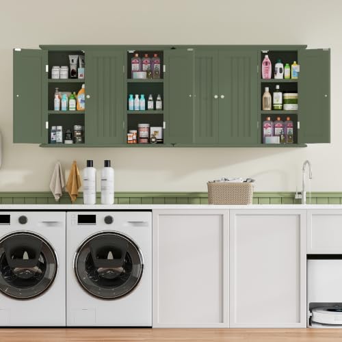 Laundry Cabinet with 3 Doors and Adjustable Shelves (Green / 9.06"D x 31.1"W x 23.4"H)