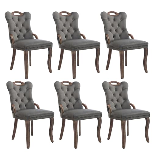 Grey Velvet Upholstered Dining Chairs Set of 6 (Gray 2)