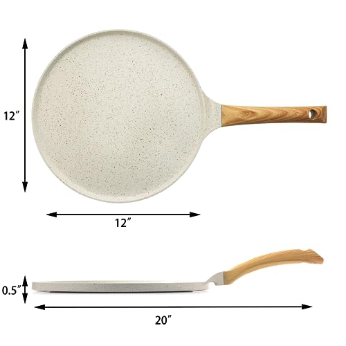 12 Inch Nonstick Crepe Pan Ceramic Coating Pancake Pan White (White / 12 Inch)