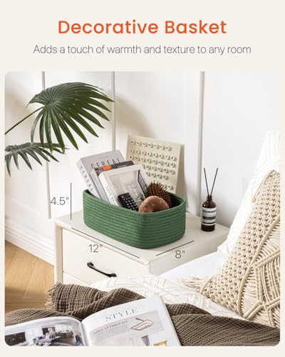 Small Woven Storage Basket for Organizing (Green / 12"L x 8"W x 4.5"H)