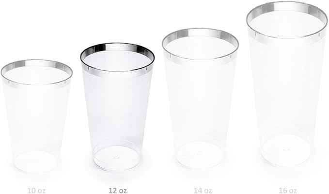 " OCCASIONS " 640 Piece set (80 Guests)-Heavyweight Wedding Party Disposable Plastic Plate Set - 80 x 10.5'' + 80 x 8'' + Silverware + 12oz Cups + Napkins (Imperial in White & Silver Rim)