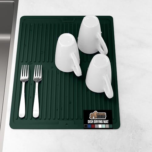 Patented BPA Free Silicone Dish Drying Mat (16" x 12" / Silicone / Hunter Green)