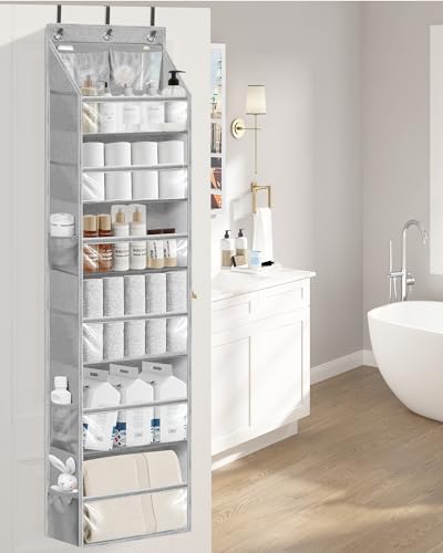 Over Door Organizer Hanging Shelves Large Clear Deep Pockets (Grey / 6-Shelves 62.2"H)