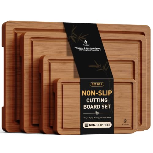 Bamboo Cutting Board Set Non Slip Feet Over Sink Father Day Dad Parents Papa Stepdad Pappy Poppy Pawpaw Who Want Nothing Everything Future Groom Bride Law Christmas Xmas (4-Piece / Brown)