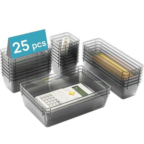 25 Pack Plastic Drawer Organizers with Non (Clear Black)