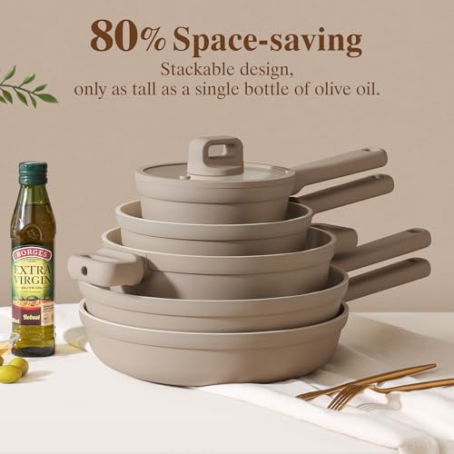 Ceramic Pots and Pans Set Nonstick (Misty Taupe / L)