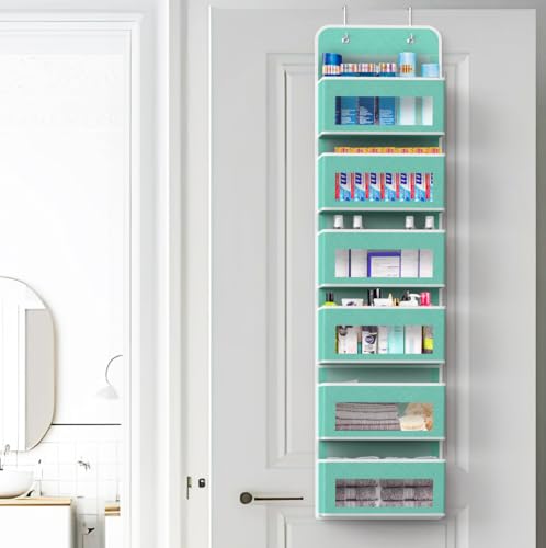 6 Clear Pocket Over Door Hanging Organizer (6 Pockets / Turquoise)