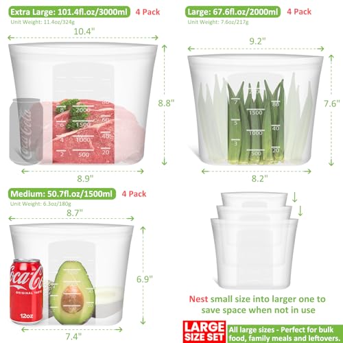 Reusable Storage Bags (Translucent | XL+L+M | 12 Pack)