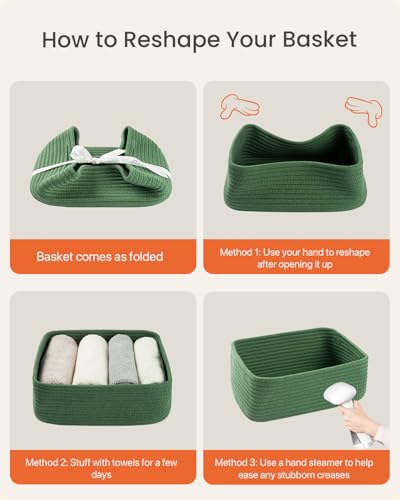 Small Woven Storage Basket for Organizing (Green / 12"L x 8"W x 4.5"H)