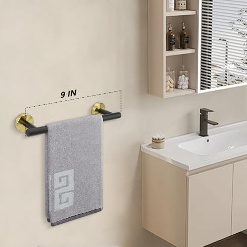 Bath Towel Bar (Matte Black & Gold / 9 Inch)