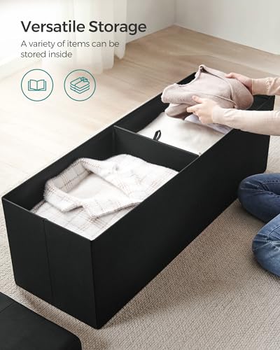 43.3 Inches Folding Storage Ottoman Bench (Ink Black / 15"D x 43"W x 15"H (without Flipping Lid))
