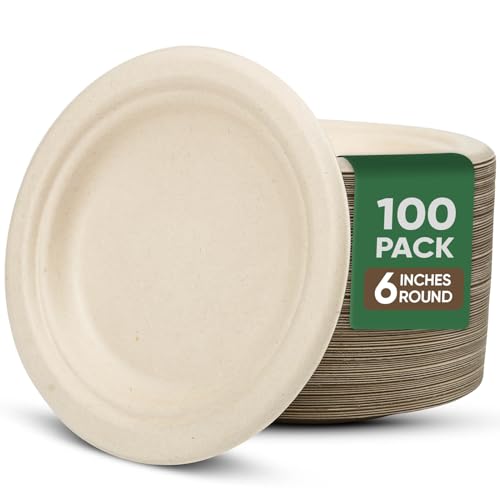 6 inch Paper Plate 100 Pack Small Disposable (Brown / 6 IN)